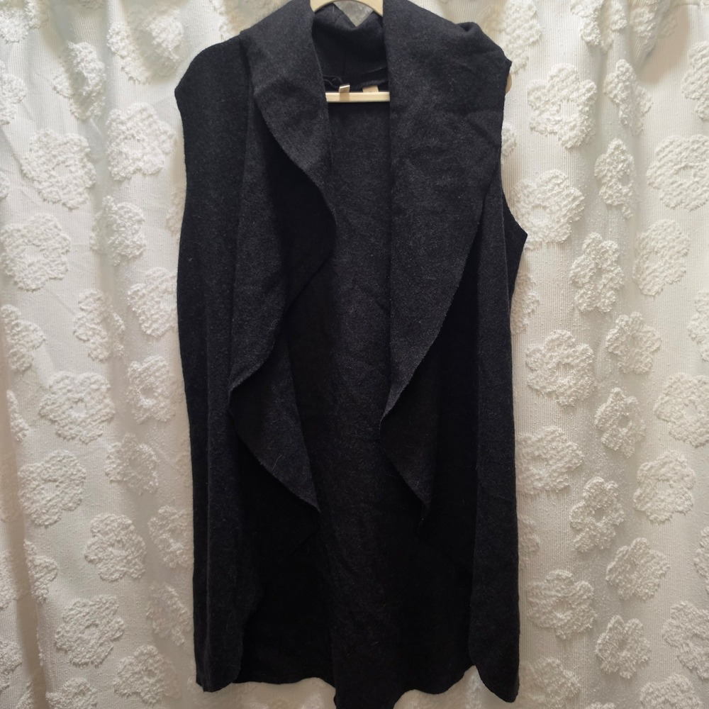 Moth Anthropologie Womens Black 100% Boiled Wool Draped Open Front Vest M/L